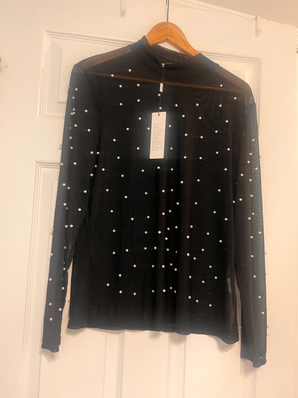 Black Pearl-Accent Sheer/mesh Long-Sleeve top 2XL